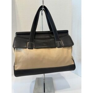 Vintage Coach Hampton Beige Fabric/Black Leather Trim‎ Tote Bag Purse 7705